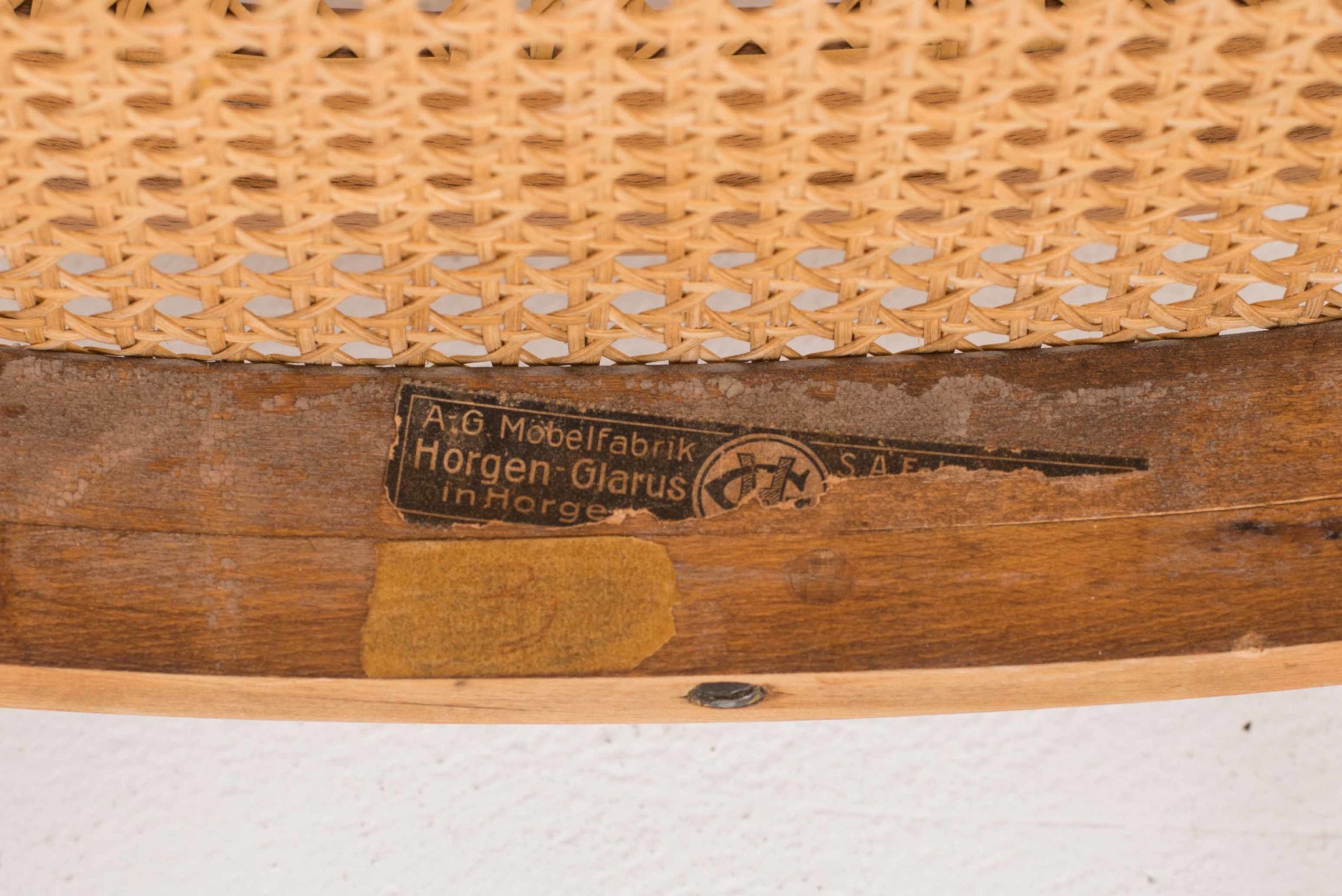 Antike Horgenglarus Holzstühle mit handgeflochtenem Wiener Geflecht, Viererset-12
